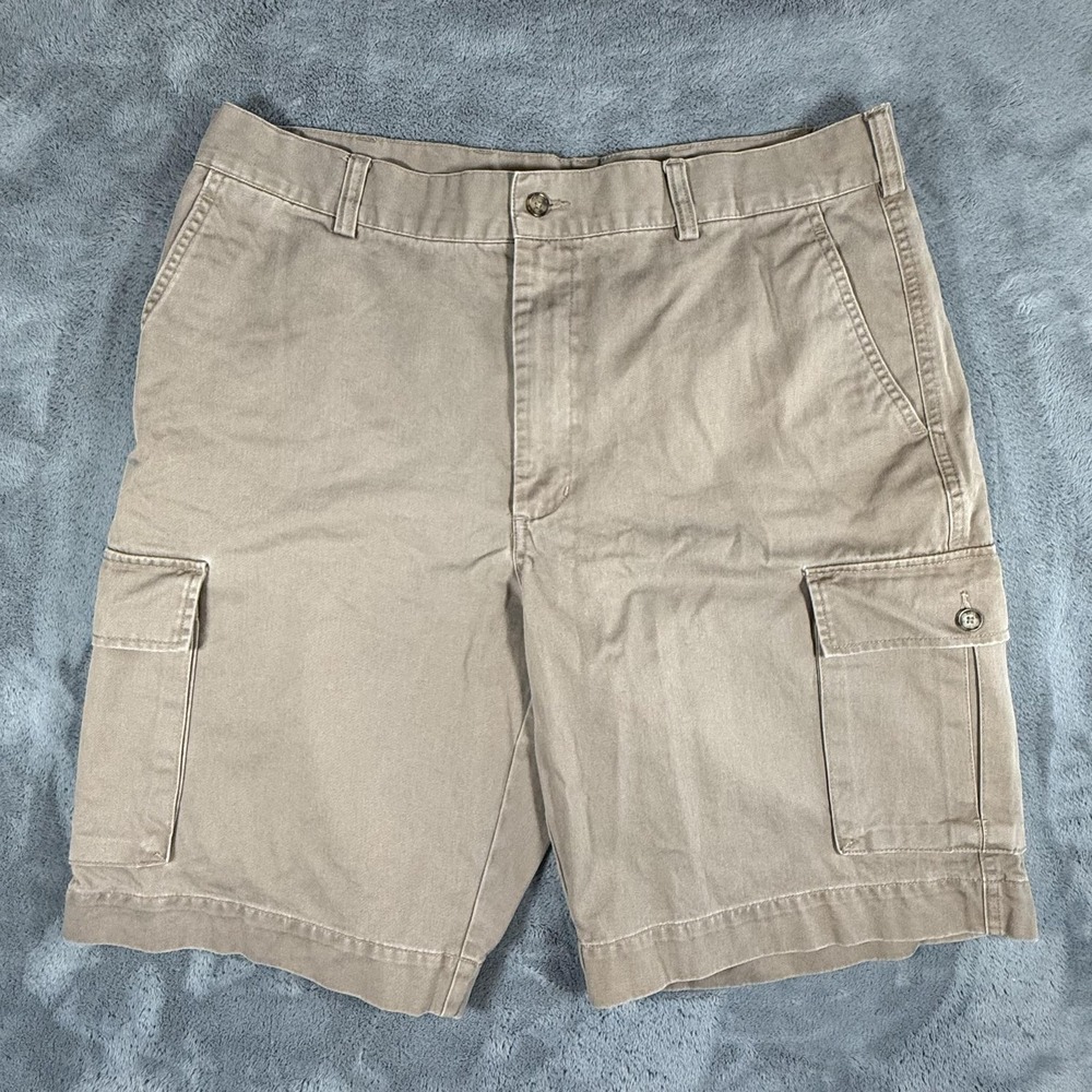 Jos. A. Bank Cargo Shorts Mens Size 38 Beige Cotton Flat Front 10" Inseam Casual